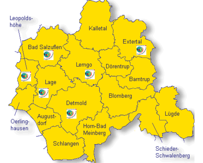 Karte: Von K.-P. Wessel – Kreis Lippe.png, gemeinfrei (Public Domain), via Wikimedia Commons (https://commons.wikimedia.org/w/index.php?curid=2062037 ). Bearbeitung: JRK Lippe (Einfügen der JRK-Logos)